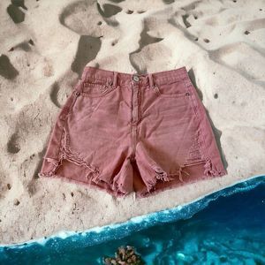 American Eagle Highest Rise Mom Shorts Dusty Rose Pink Boho Festival Raw Hem 4